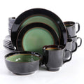 16 Piece Dinnerware Set Green Black O608