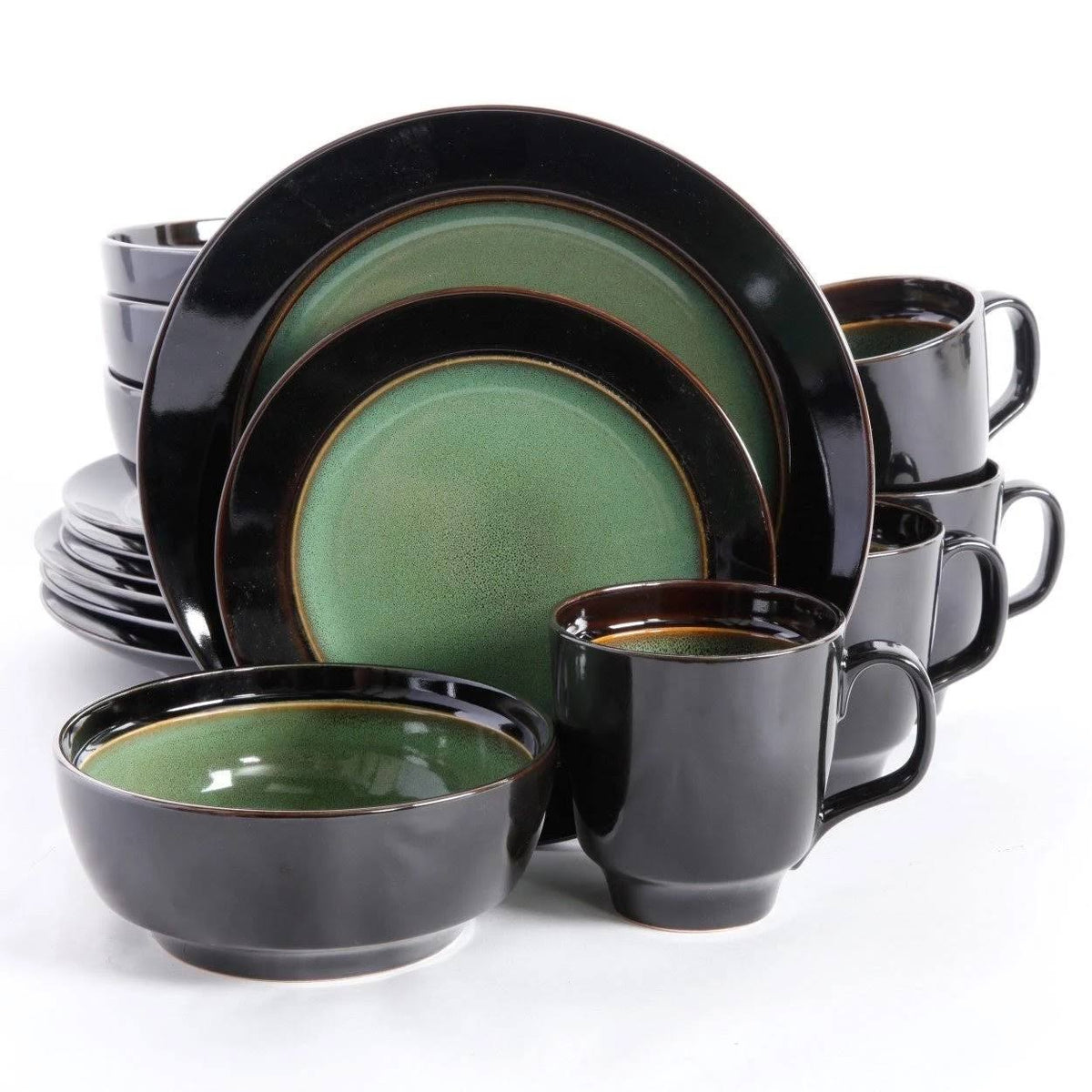 16 Piece Dinnerware Set Green Black O608