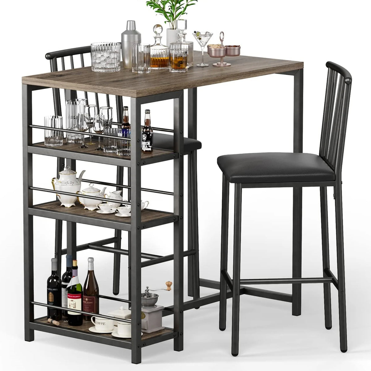 3-Piece Wooden Counter Height Dining Table Set Black T8674