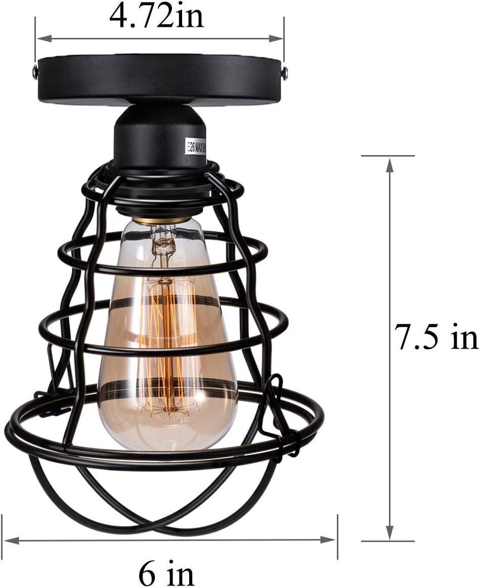 Vintage Black Metal Cage Semi Flush Mount Ceiling Light 2 Pack Y707