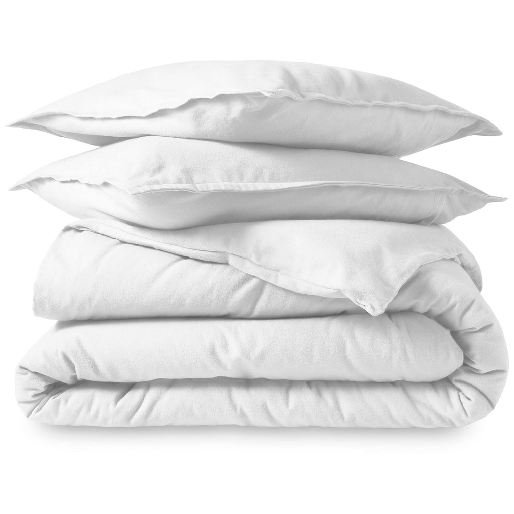 100% Cotton Flannel Duvet Cover & Sham Set White King F6663