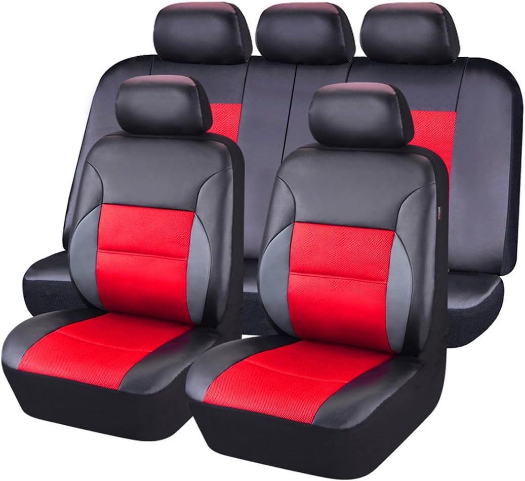 11PCS Leather Car Seat Covers Set Black and Beige A2969
