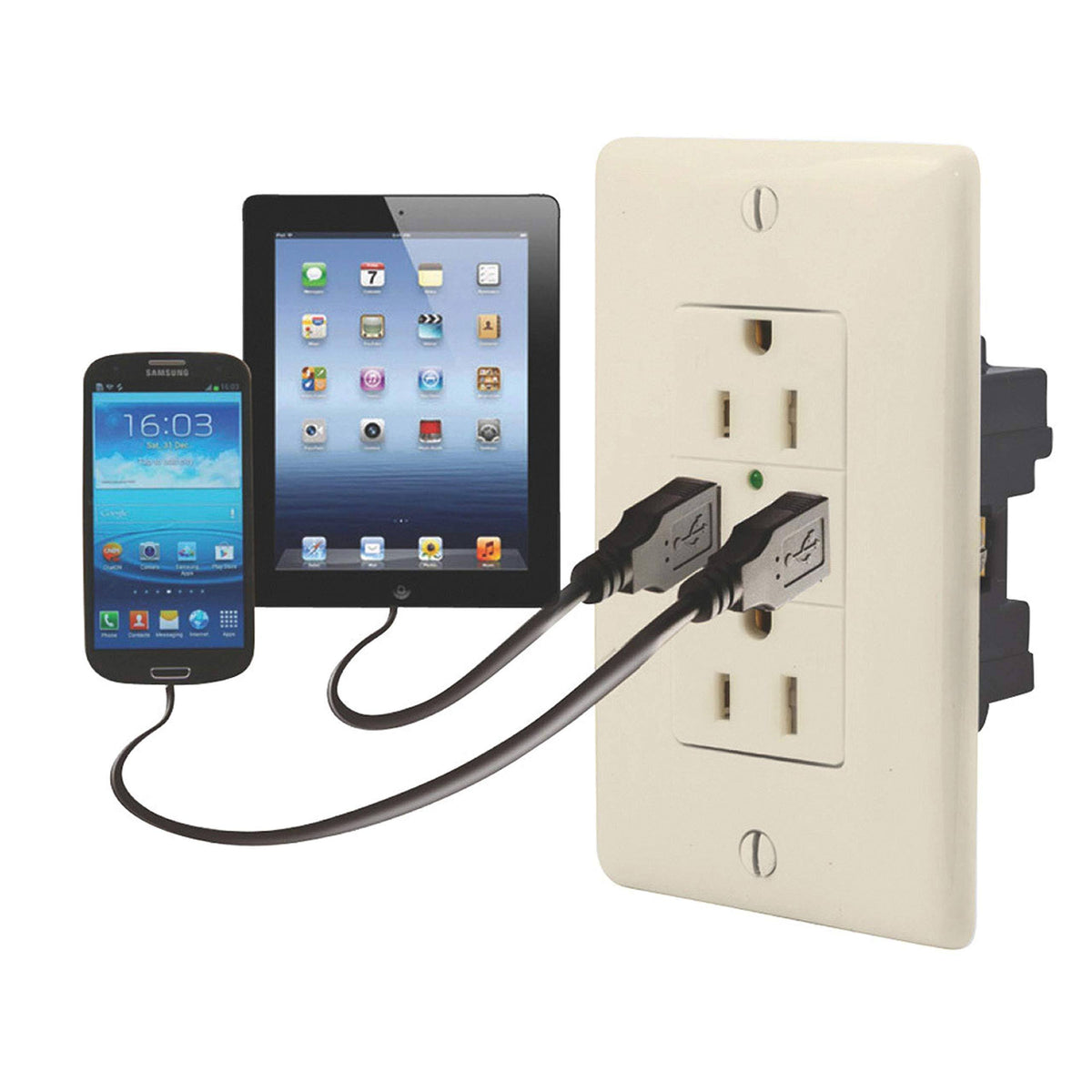 Dual USB Charger with Duplex Receptacle B42135