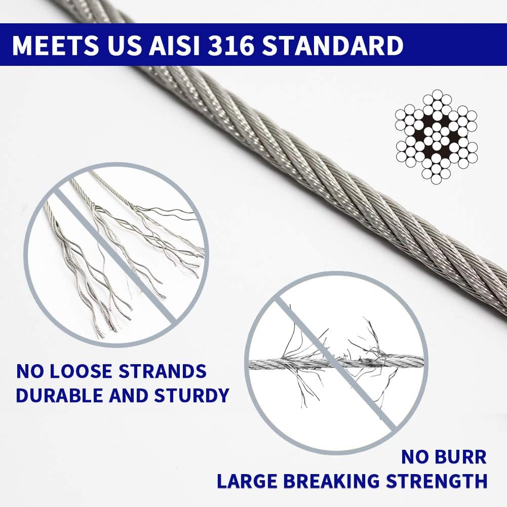 1/8 T316 Stainless Steel Cable with Cutter, 600FT 7 x 7 Strands Wire Rope X950