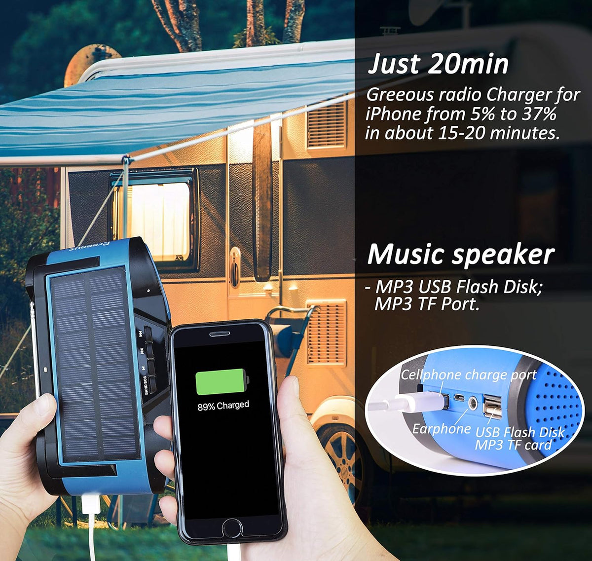 Blue Hand Crank Solar Weather Radio C40061