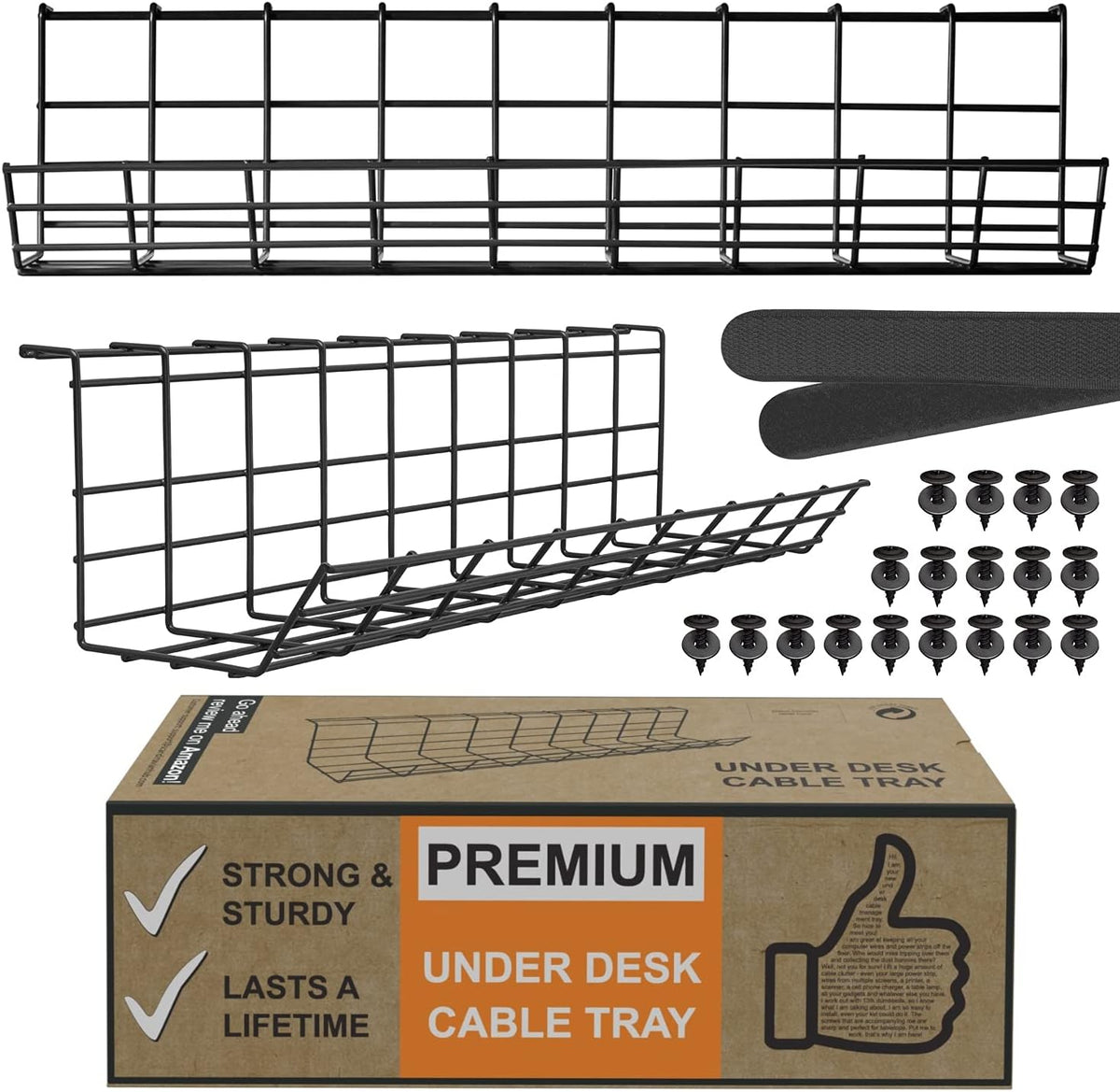 Black Under Desk Cable Management Tray Set of 4 D318016