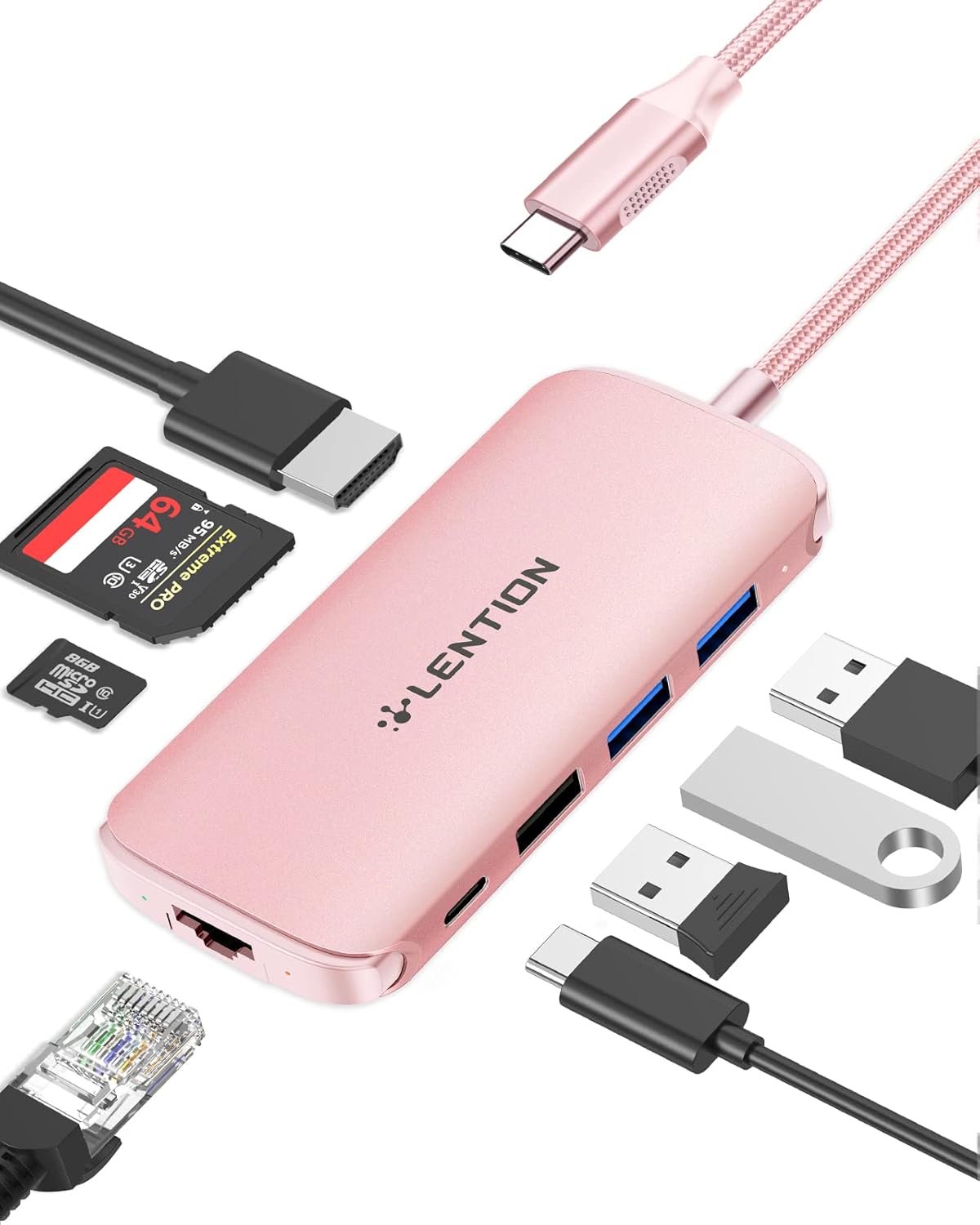 Ultra-Thin USB C Hub with Gigabit Ethernet, 4K HDMI, USB 3.0/2.0, Card Readers & PD Adapter B263