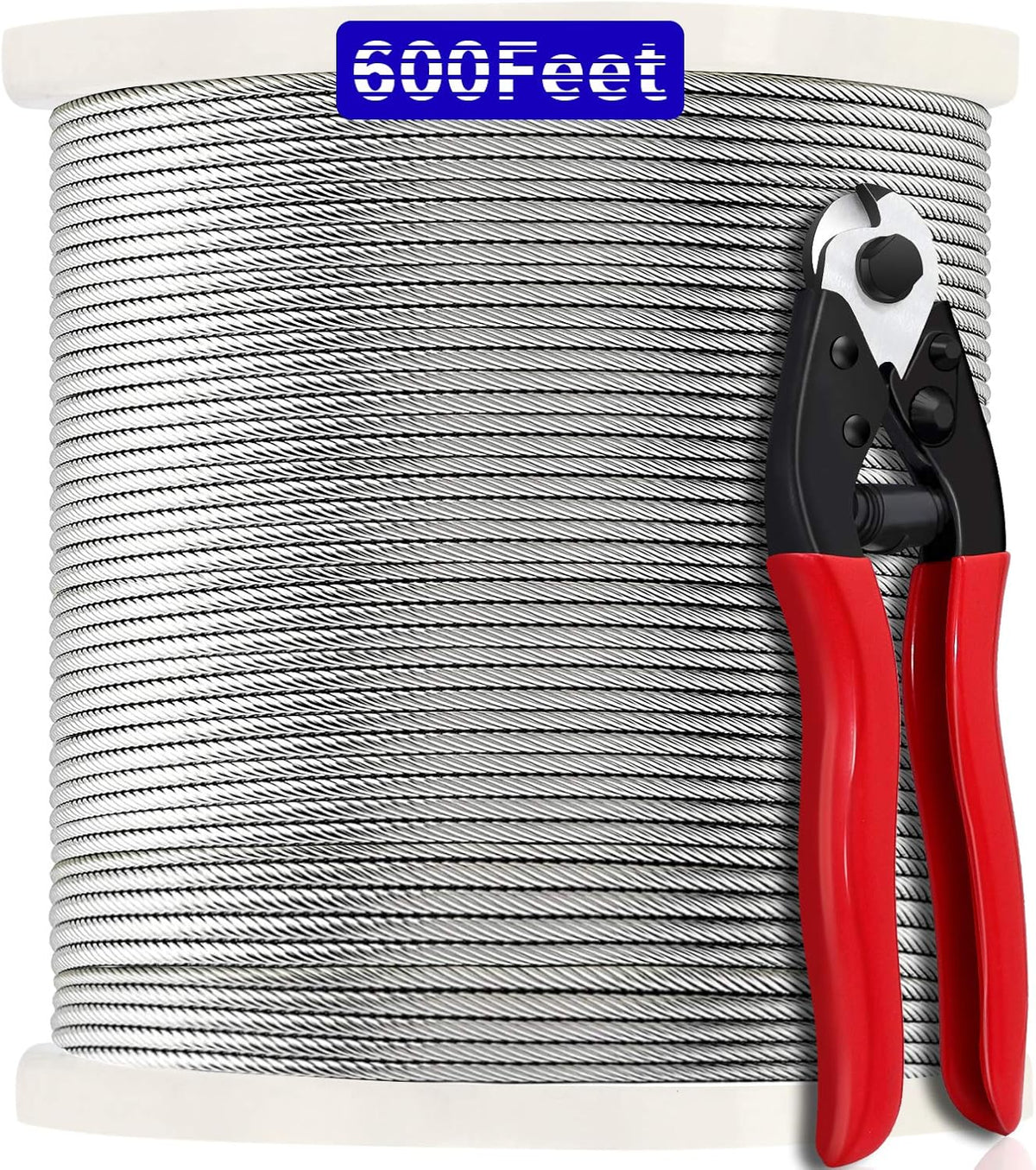 1/8 T316 Stainless Steel Cable with Cutter, 600FT 7 x 7 Strands Wire Rope X950