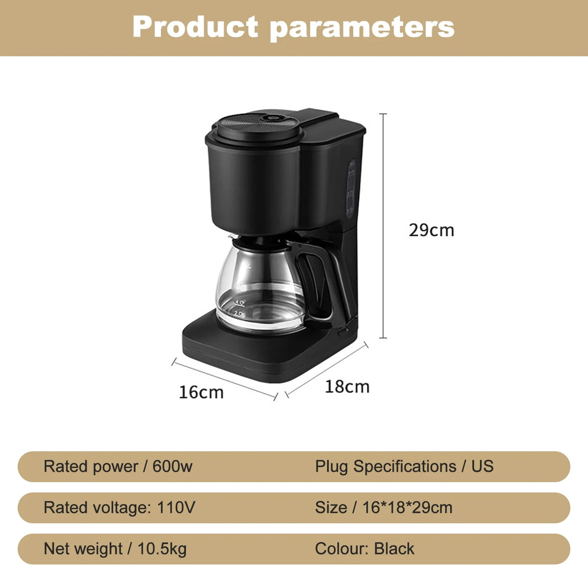 6 Cup Coffee Maker with Glass Carafe and Reusable Filter V756325