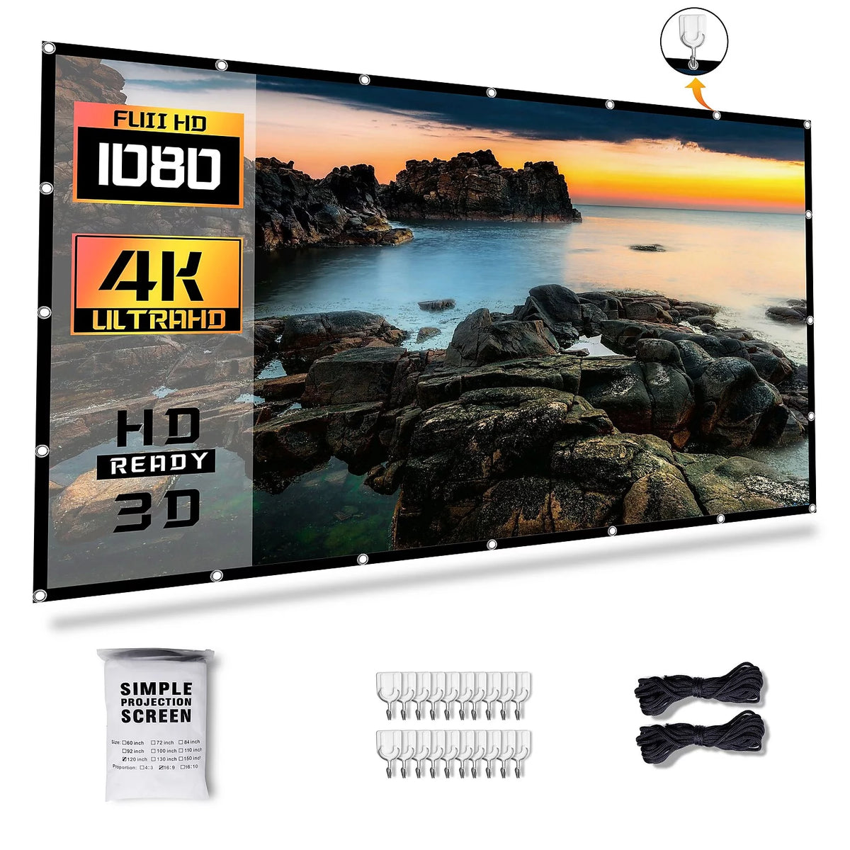 120-inch 16:9 4K Foldable Portable Projector Screen L7491