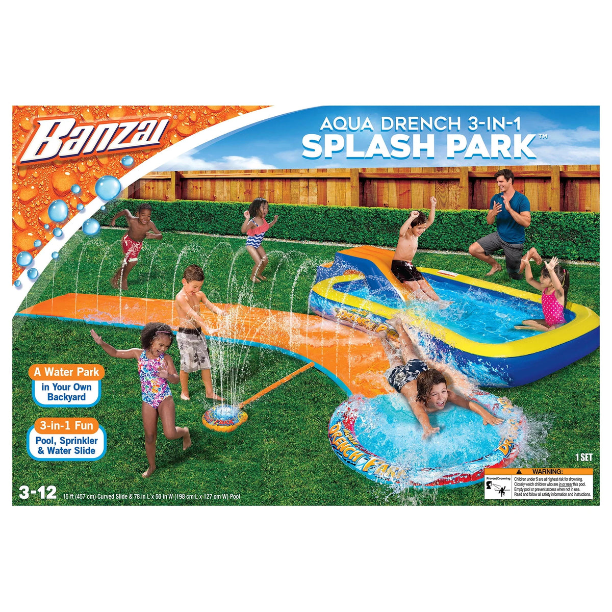 3-In-1 Splash Park with Pool, Sprinkler & Waterslide W96657