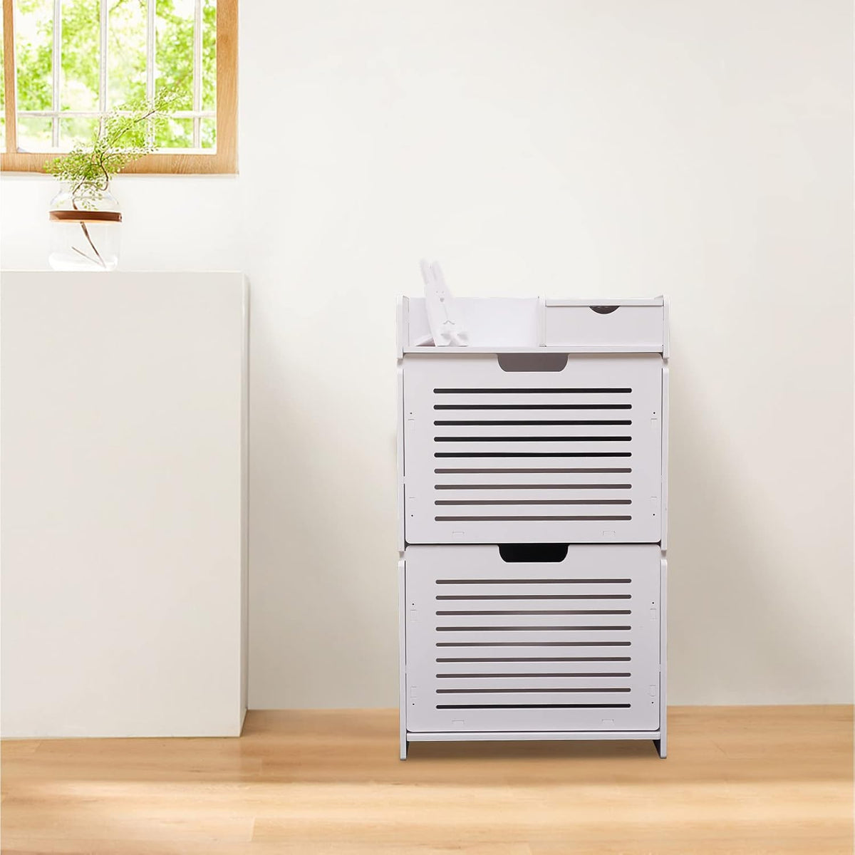 White 2 Flip Drawers Shoe Cabinet C205