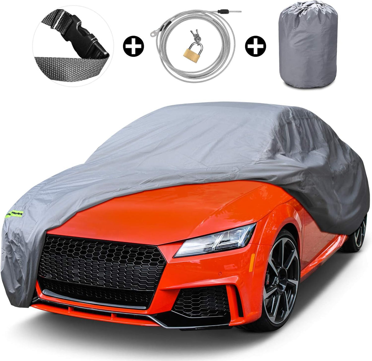 Waterproof Full Car Cover with Door Zipper Lock Straps Storage Bag R356534