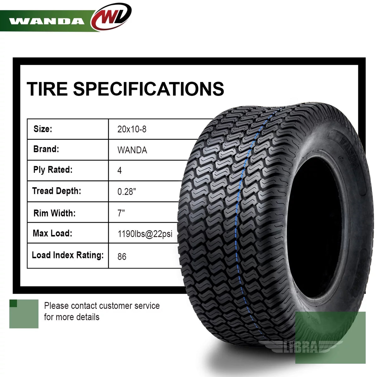 2 New 20x10-8 Lawn Mower Turf Tires B43039