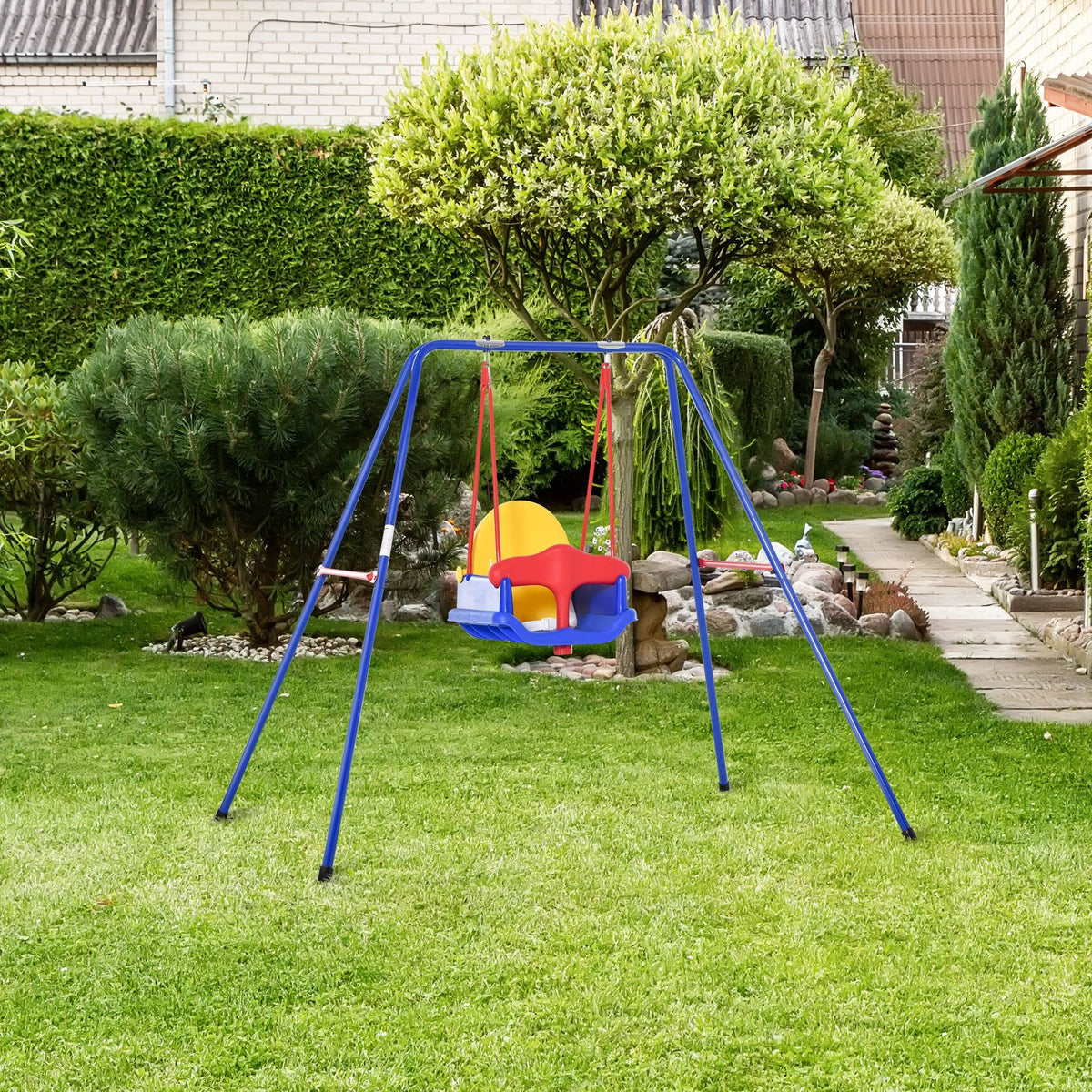 Metal Toddler Swing Set with Baby Seat Safety Harness K246569