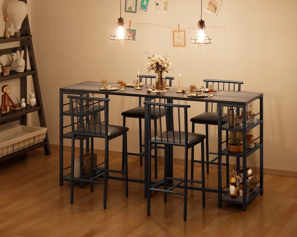 3-Piece Wooden Counter Height Dining Table Set Black T8674