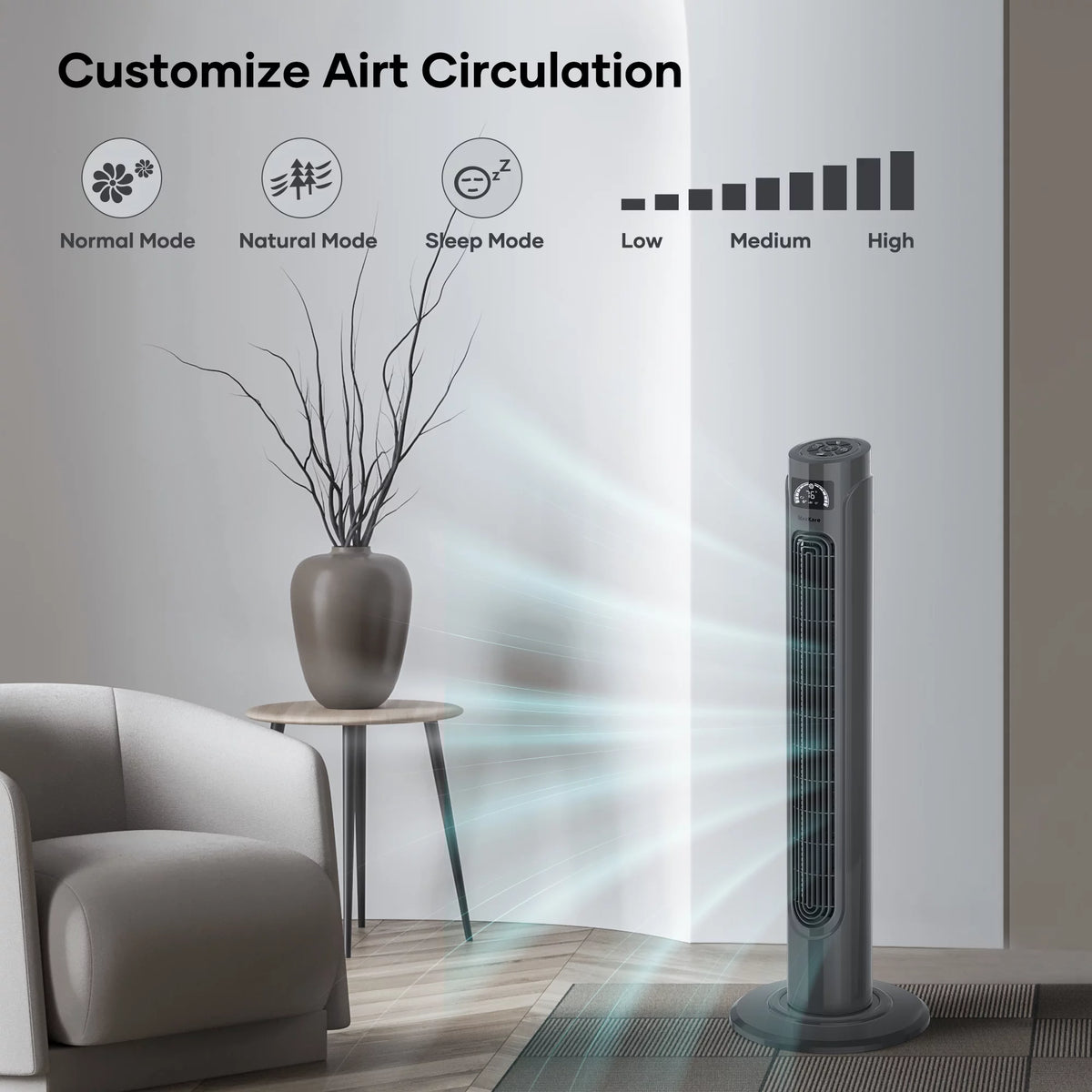 36 Tower Fan with Remote, 3 Speeds 3 Modes 15H Timer, 90° Oscillating, Grey N891730