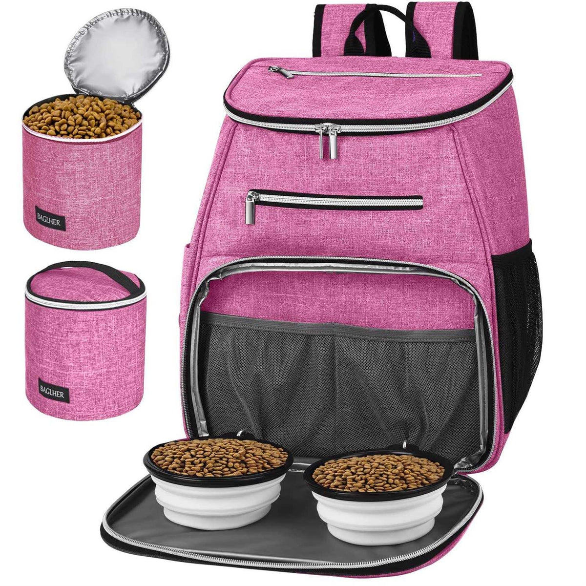 Airline Approved Dog Travel Backpack with 2 Collapsible Bowls and 2 Food Baskets Y1277