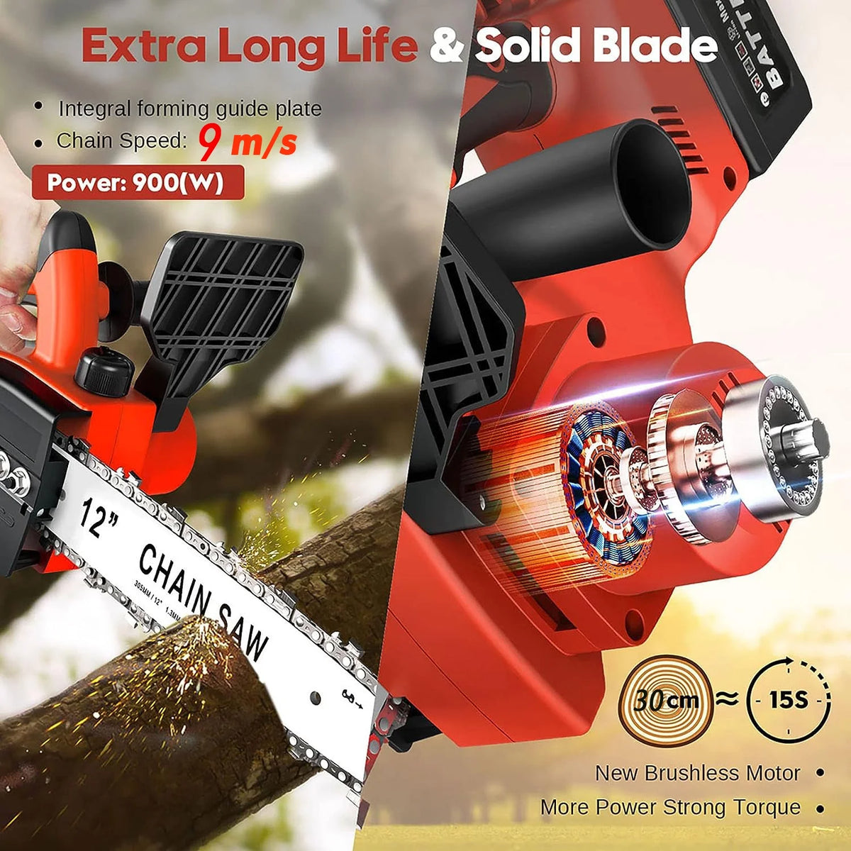 12 Cordless Chainsaw 900W Brushless Motor Z5999