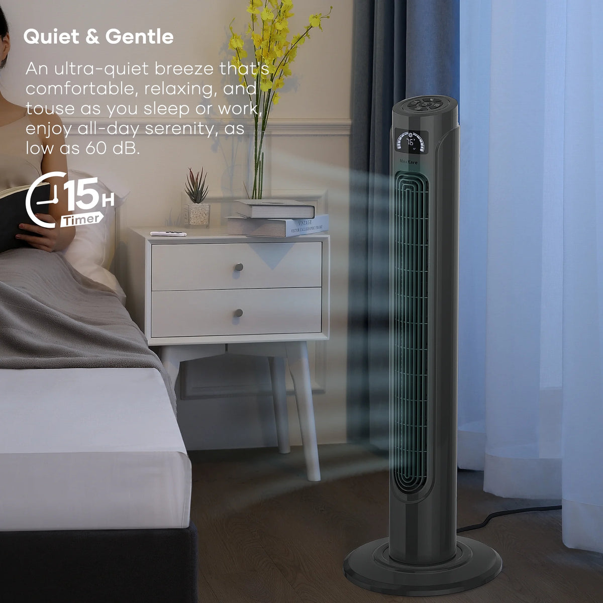 36 Tower Fan with Remote, 3 Speeds 3 Modes 15H Timer, 90° Oscillating, Grey N891730