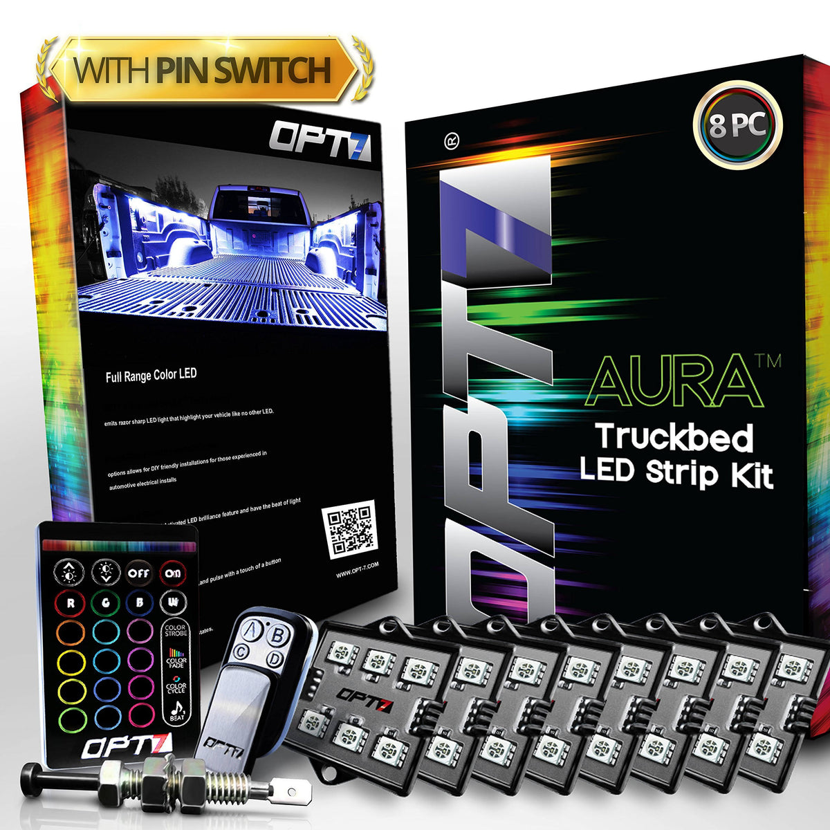 8pc Multi-color Truck Bed LED Lighting Kit A501
