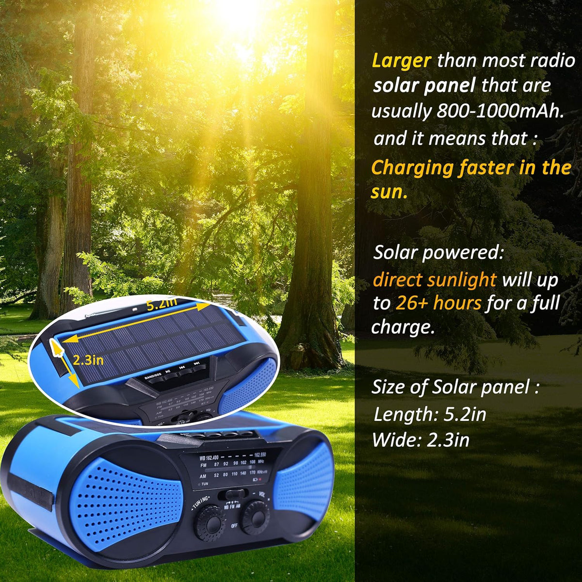 Blue Hand Crank Solar Weather Radio C40061