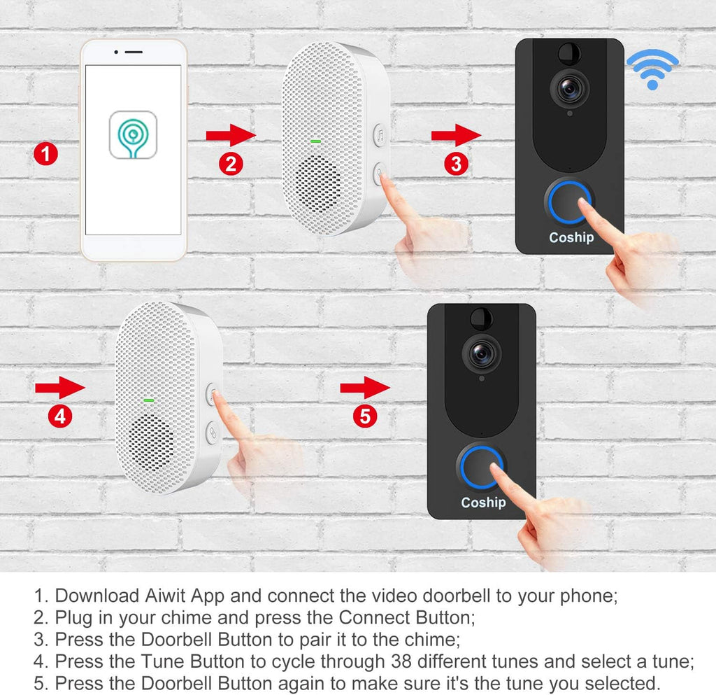 WiFi Video Doorbell Camera 1080P HD Night Vision IP65 Waterproof F645