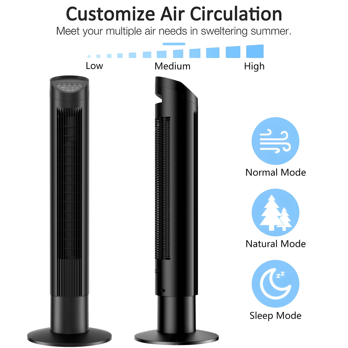 35 Standing Floor Fan with Remote, 3 Speeds, 3 Modes, 8H Timer I749