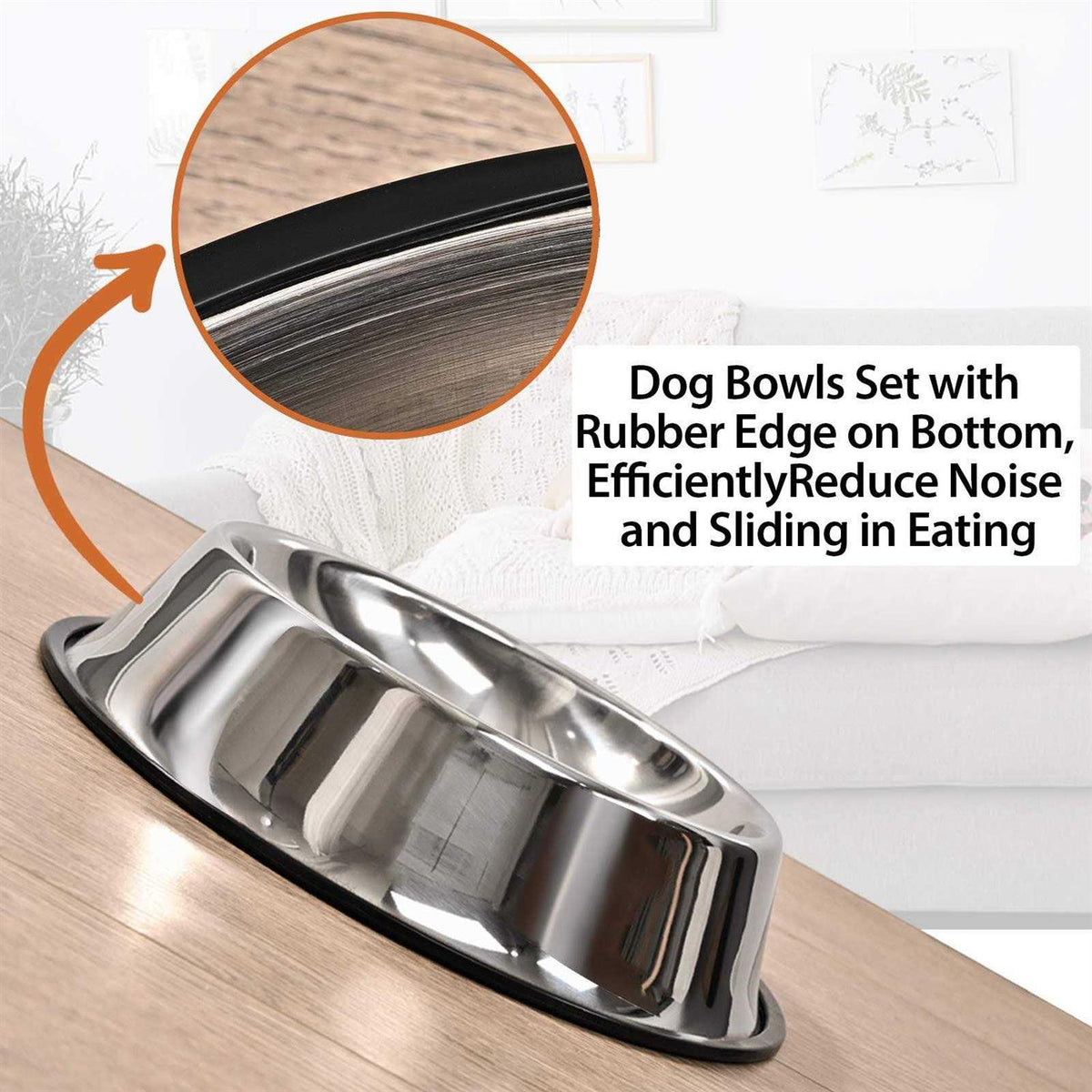 2 Packs Stainless Steel Dog Bowl with Anti-Skid Rubber Base H579