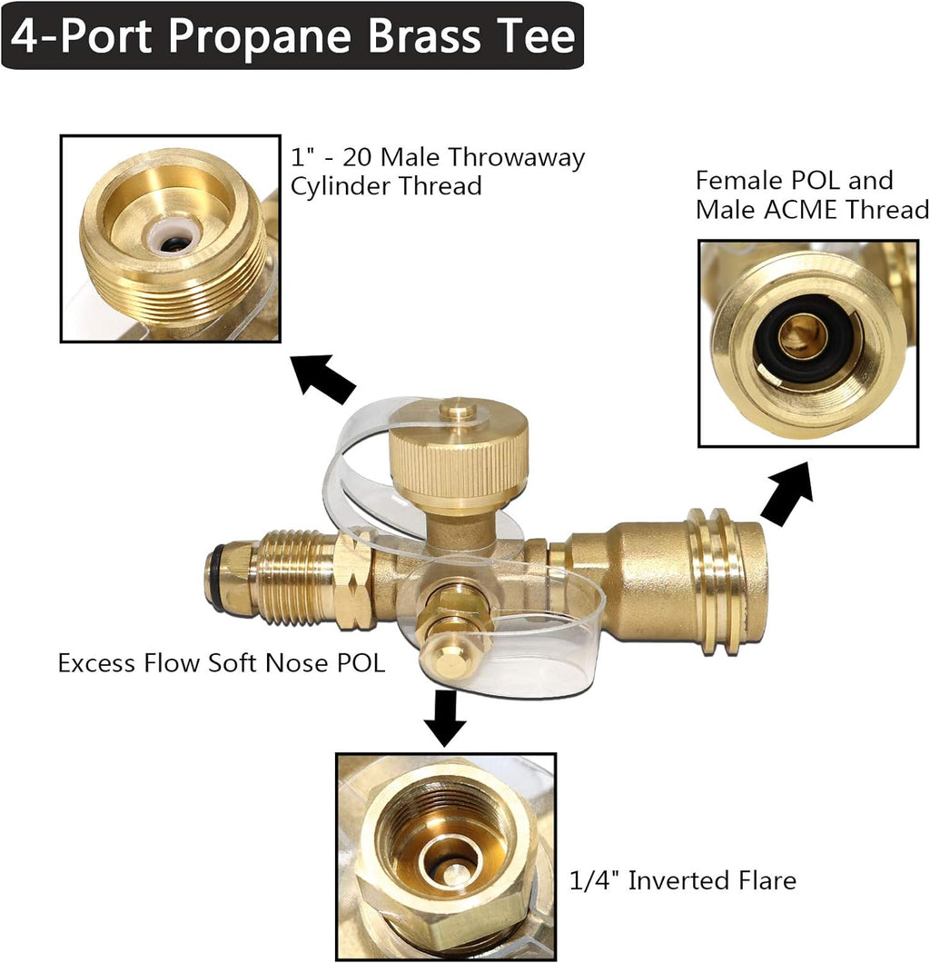 Propane Brass Tee Adapter Kit 4-Port with 5ft and 12ft Hoses N7562