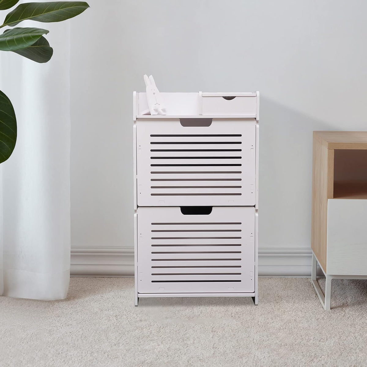 White 2 Flip Drawers Shoe Cabinet C205