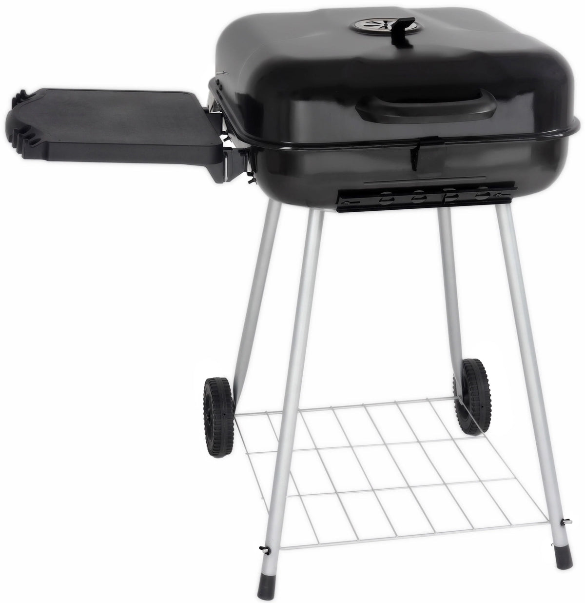22 Square Steel Charcoal Grill with Foldable Side Shelf, Black Y41323