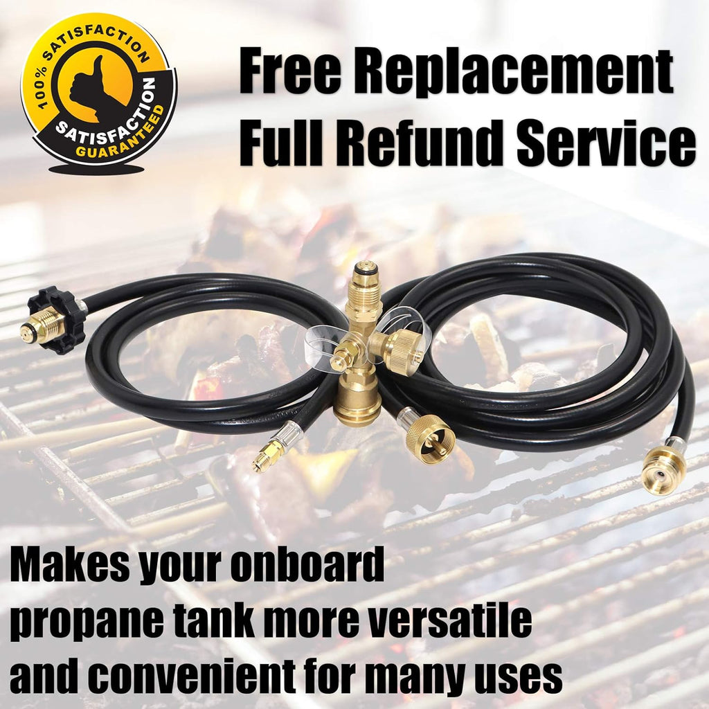 Propane Brass Tee Adapter Kit 4-Port with 5ft and 12ft Hoses N7562