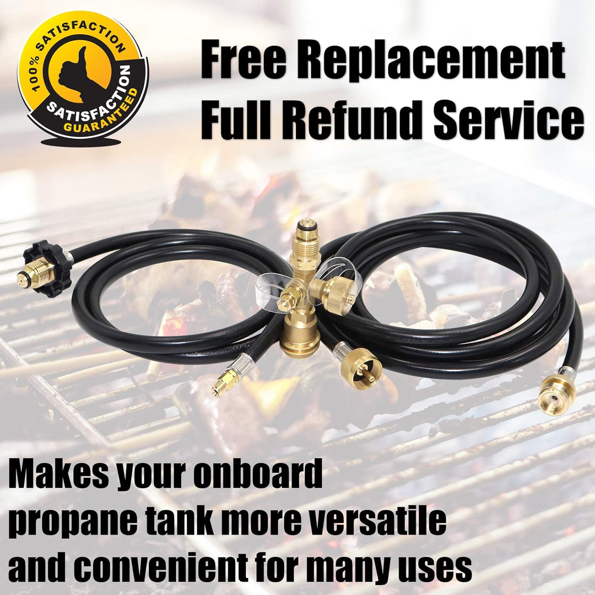 Propane Brass Tee Adapter Kit 4-Port with 5ft and 12ft Hoses N7562