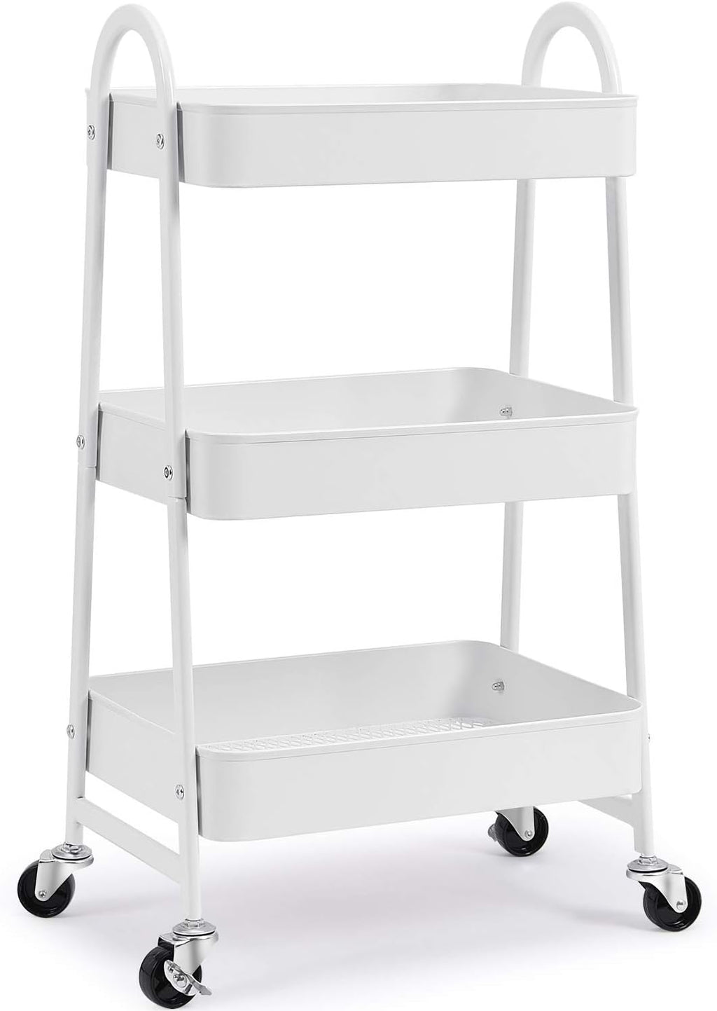 3-Tier Rolling Utility Cart with Metal Wheels White E62718