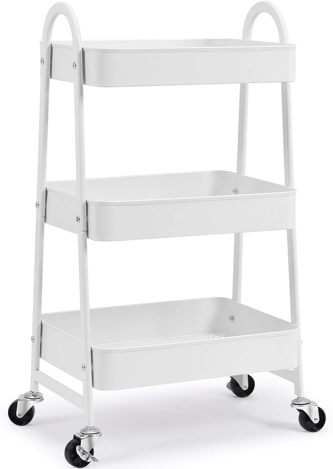 3-Tier Rolling Utility Cart with Metal Wheels White E62718