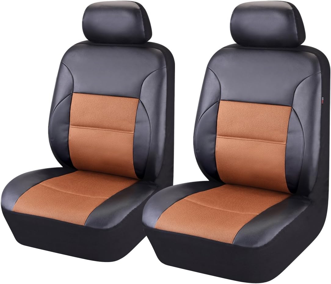 11PCS Leather Car Seat Covers Set Black and Beige A2969