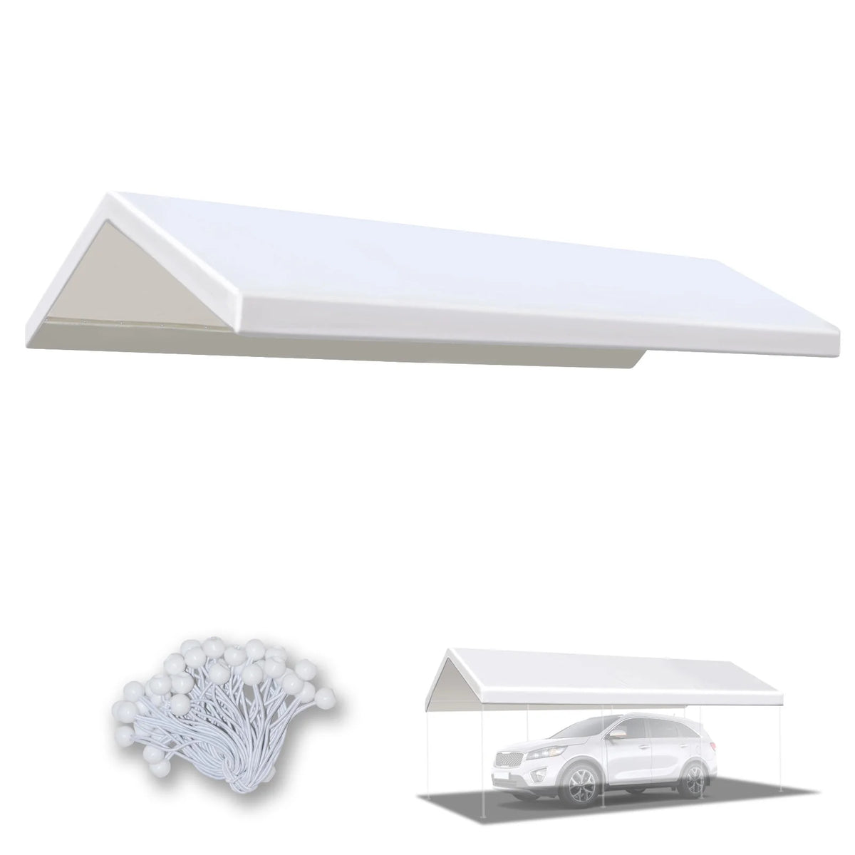10'x20' Carport Replacement Canopy Cover with Ball Bungees Y32815