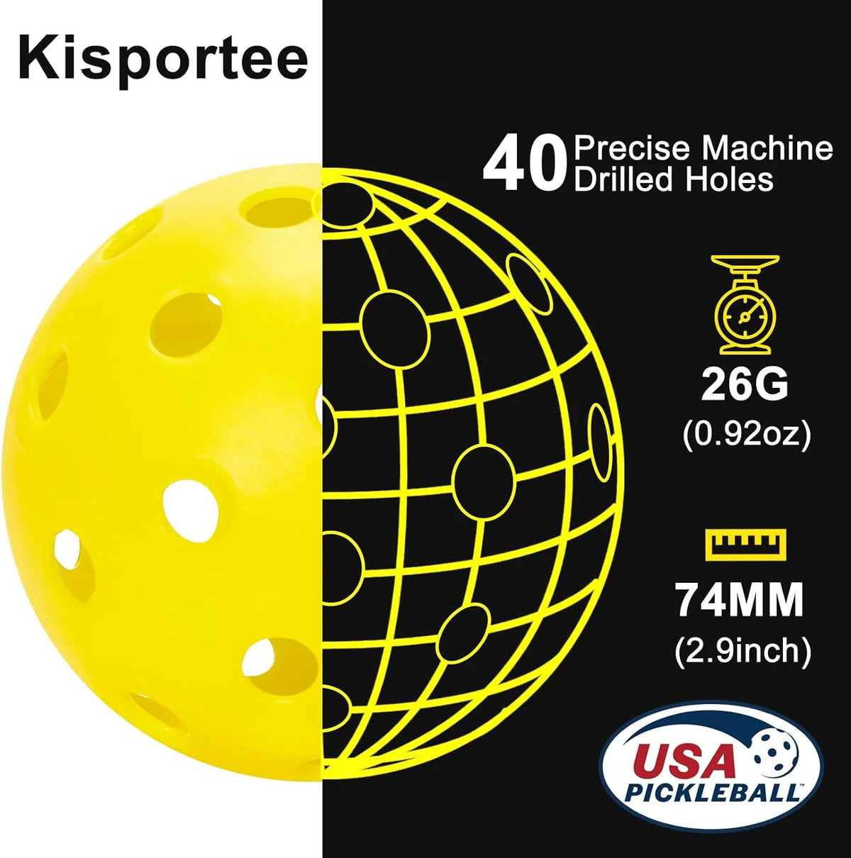 12 Pack 40 Holes Outdoor Pickleball Balls with Bag C55851