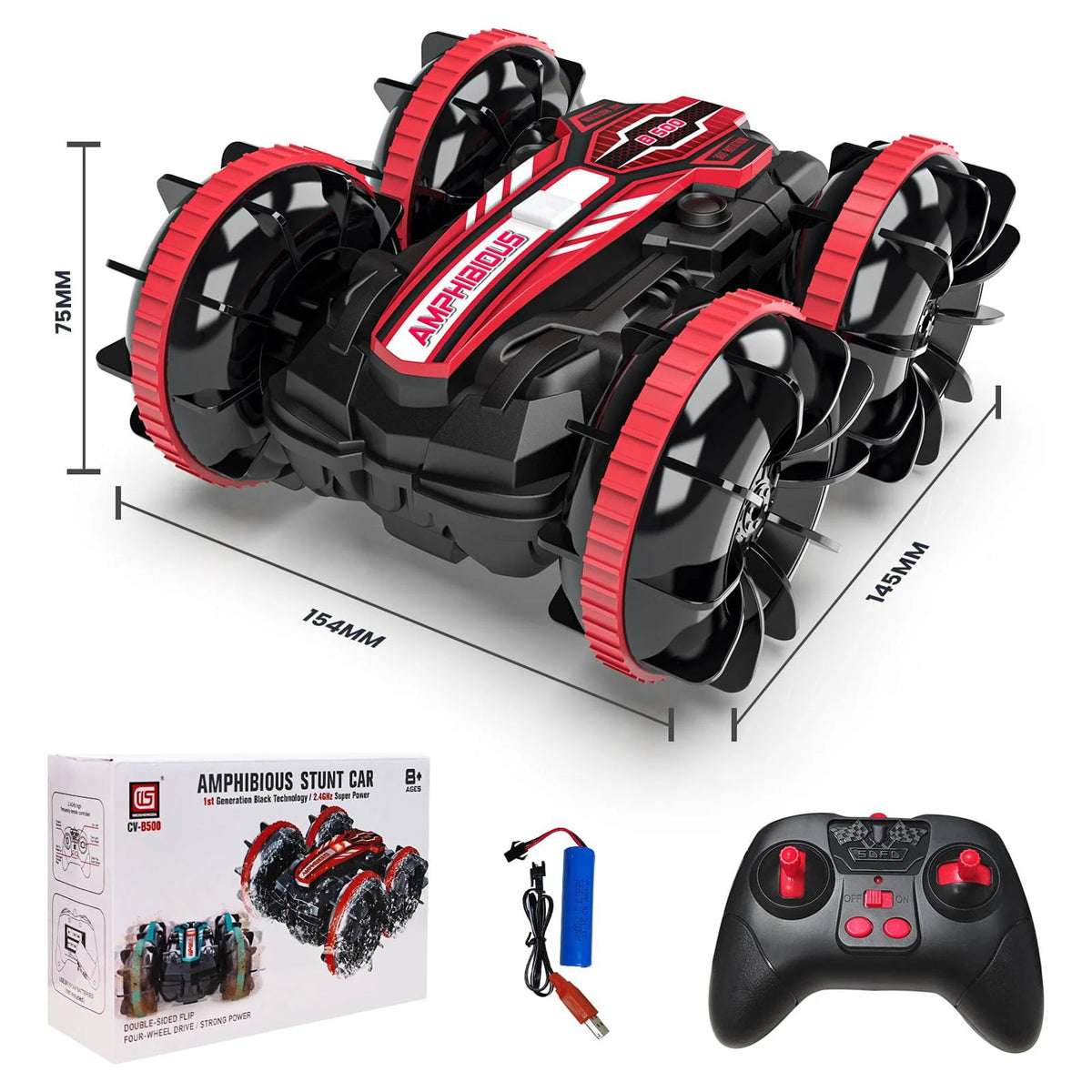Remote Control Car & RC Boat 2 in 1 4WD Off Road Red C530
