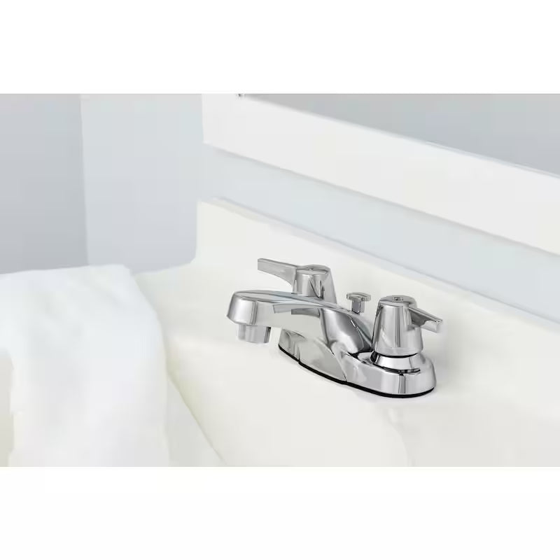 2-Handle Low-Arc Bathroom Faucet with Pop-Up Drain in Chrome T431841