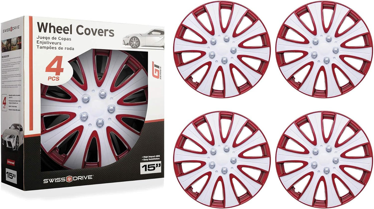 Set of 4 15inch Red and White Wheel HubCaps I695749