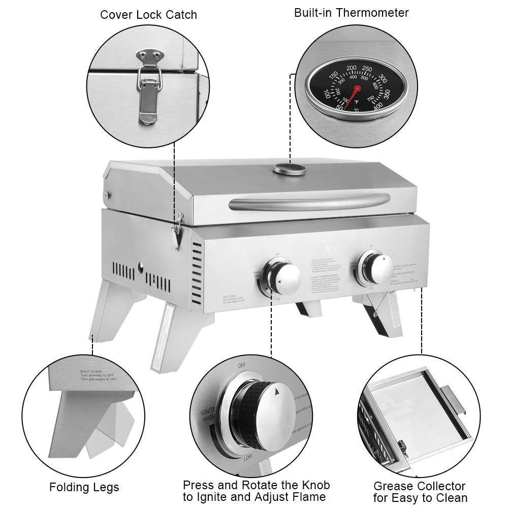 Portable 2 Burner Stainless Steel Propane Grill Z69271