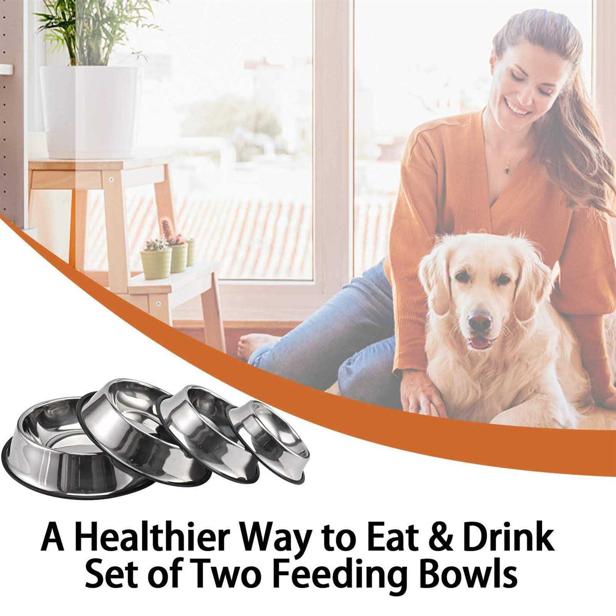 2 Packs Stainless Steel Dog Bowl with Anti-Skid Rubber Base H579