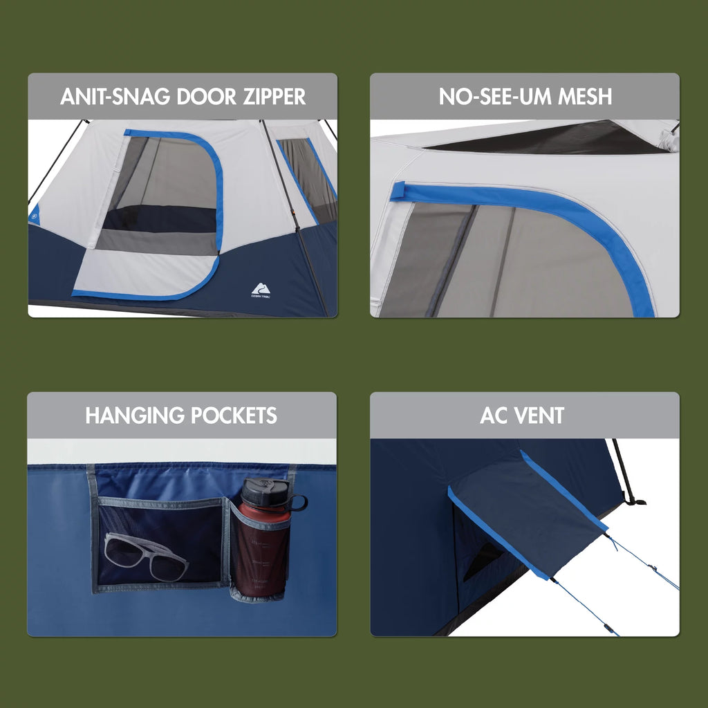 10' x 9' 6-Person Instant Cabin Tent with LED Lighted Hub B20067