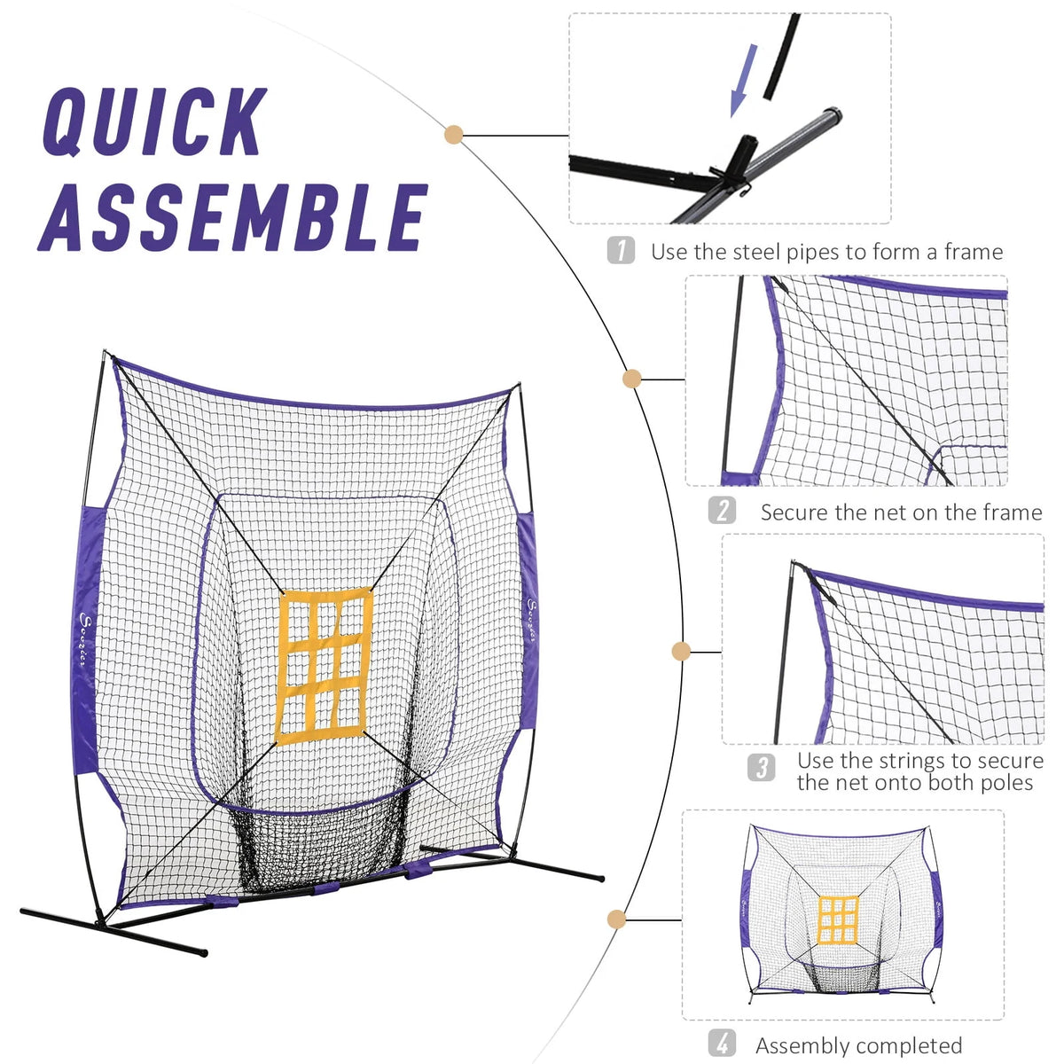 7.5' x 7' Portable Baseball Batting Net Set with Catcher Net J600