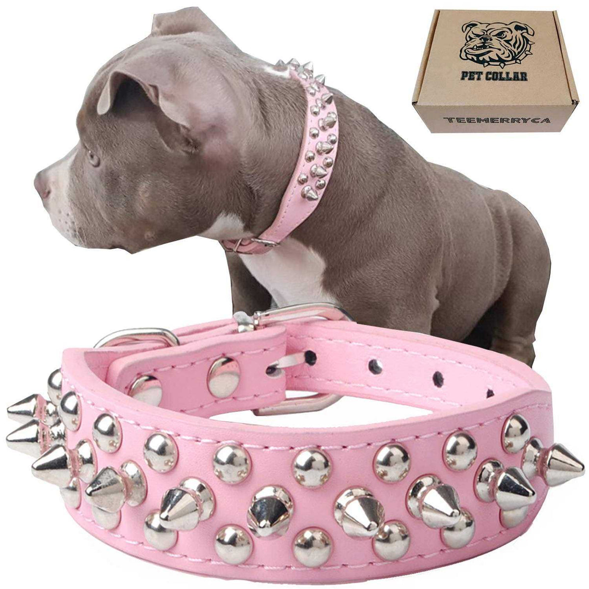 Adjustable Leather Spiked Studded Dog Collar L4642