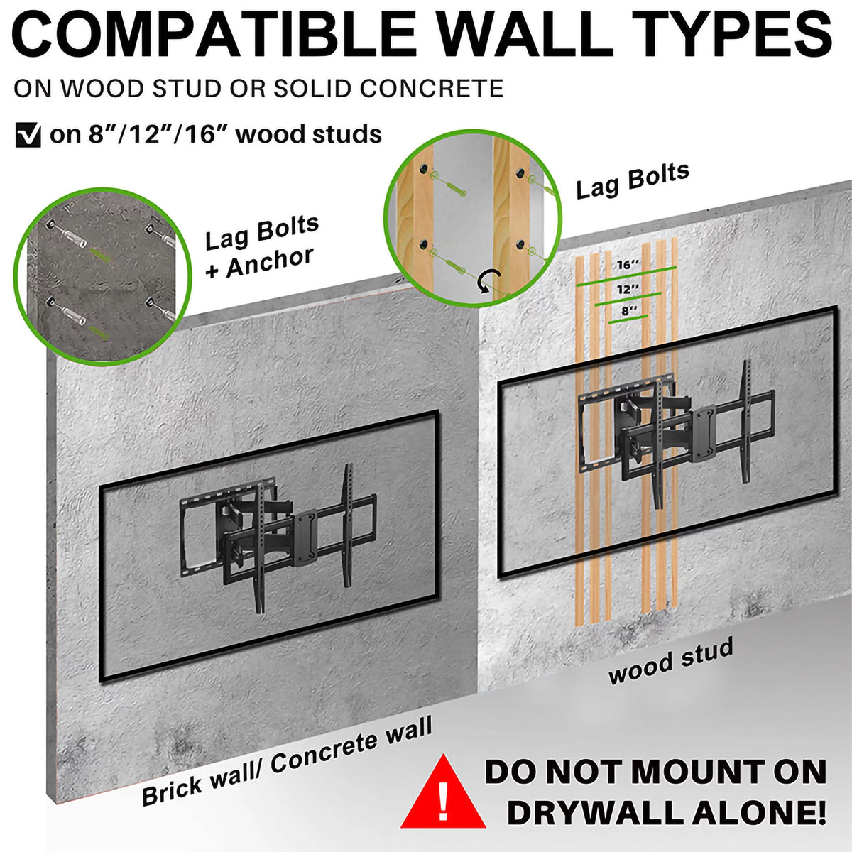 Full Motion TV Wall Mount for 47-90 inch TVs B8885