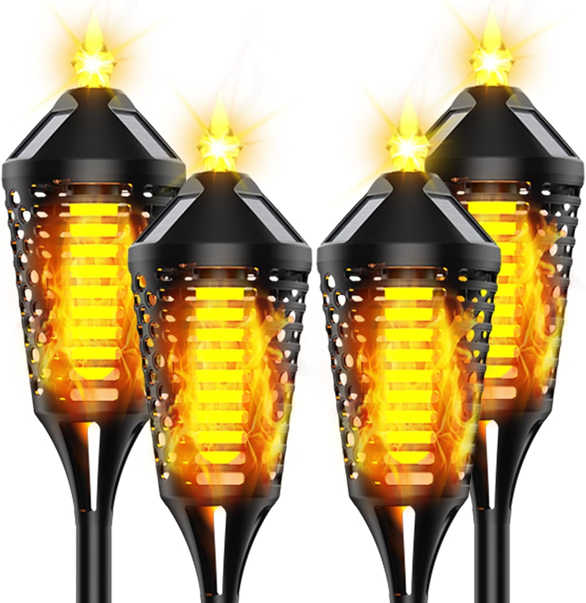 Waterproof LED Solar Torch Lights with Flickering Flame, 4 Pack H25061