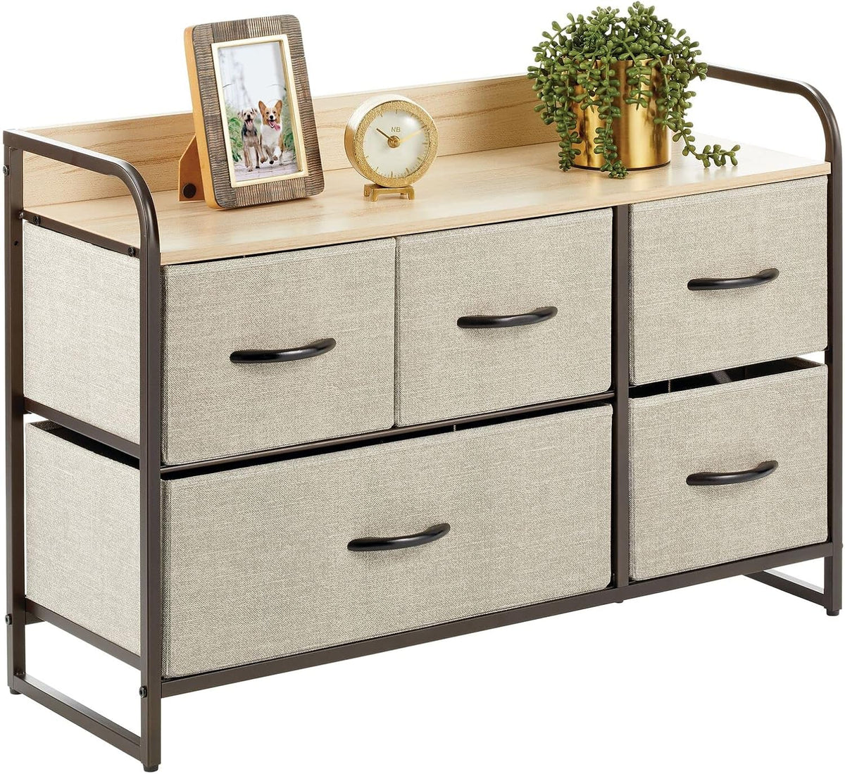 Horizontal Storage Dresser Unit with 5 Removable Fabric Drawers H985
